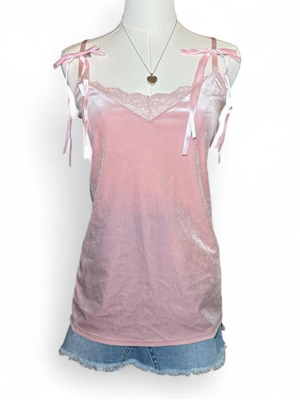 INC International Concepts Light Pink Velvet Lace Cami Y2K Coquette Balletcore